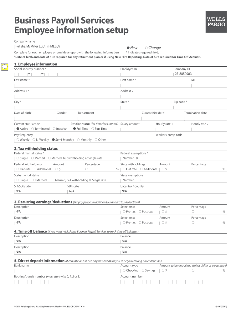 Business Payroll Services Employee Information Setup