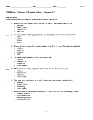 Chapter 11 Biology Test  Form