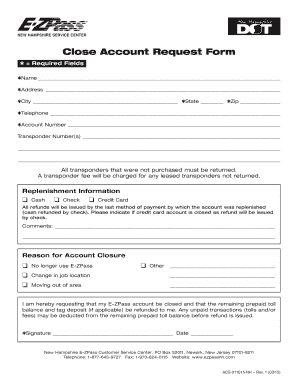 CLOSE ACCOUNT REQUEST FORM NH E ZPass