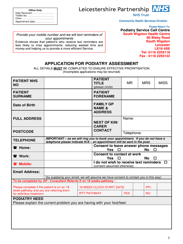  Podiatory Application Form Lpt 2014