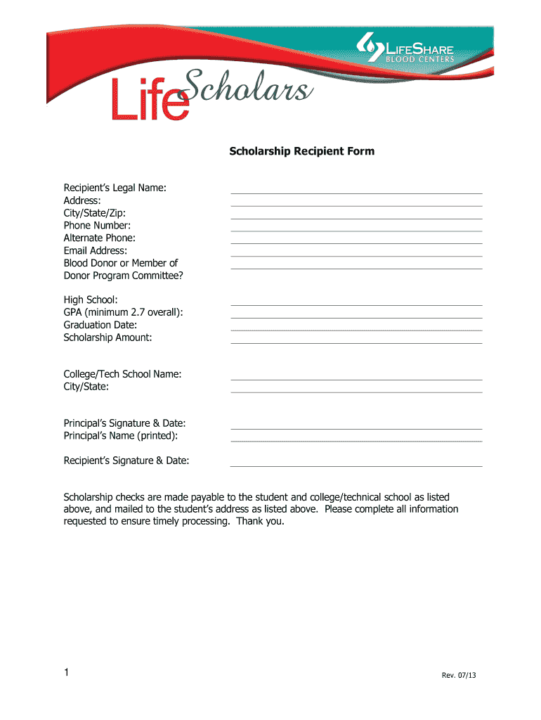  Scholarship Recipient Form LifeShare Lifeshare 2013-2024