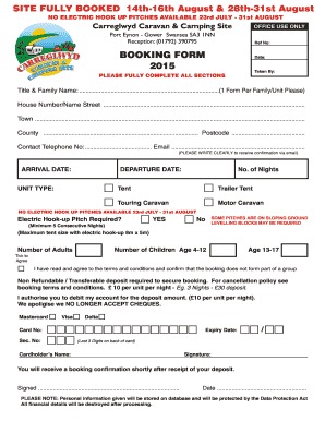 Caravan Booking Form Template