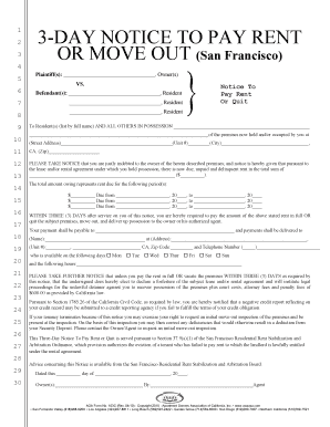 103 C 3 Day Notice to Pay Rent or Move Out San Francisco  Form