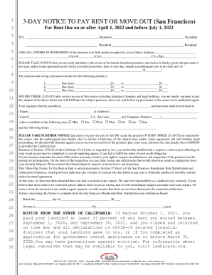 103 C 3 Day Notice to Pay Rent or Move Out San Francisco  Form