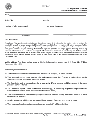 Appeal Form Parole Form I 22 Justice