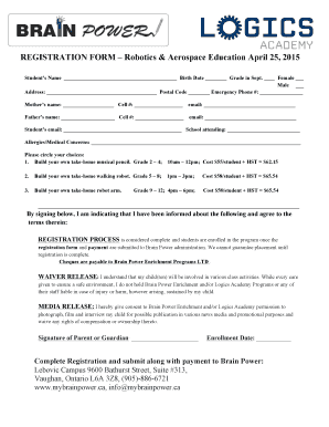 REGISTRATION FORM Robotics &amp; Aerospace Education