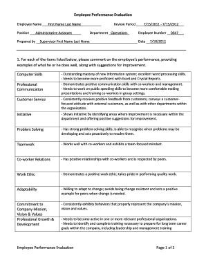 Administrative Assistant Performance Review Template