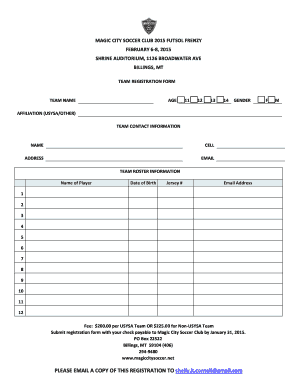 Soccer Team Registration Forms