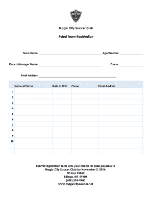 Futsal Team Registration Form