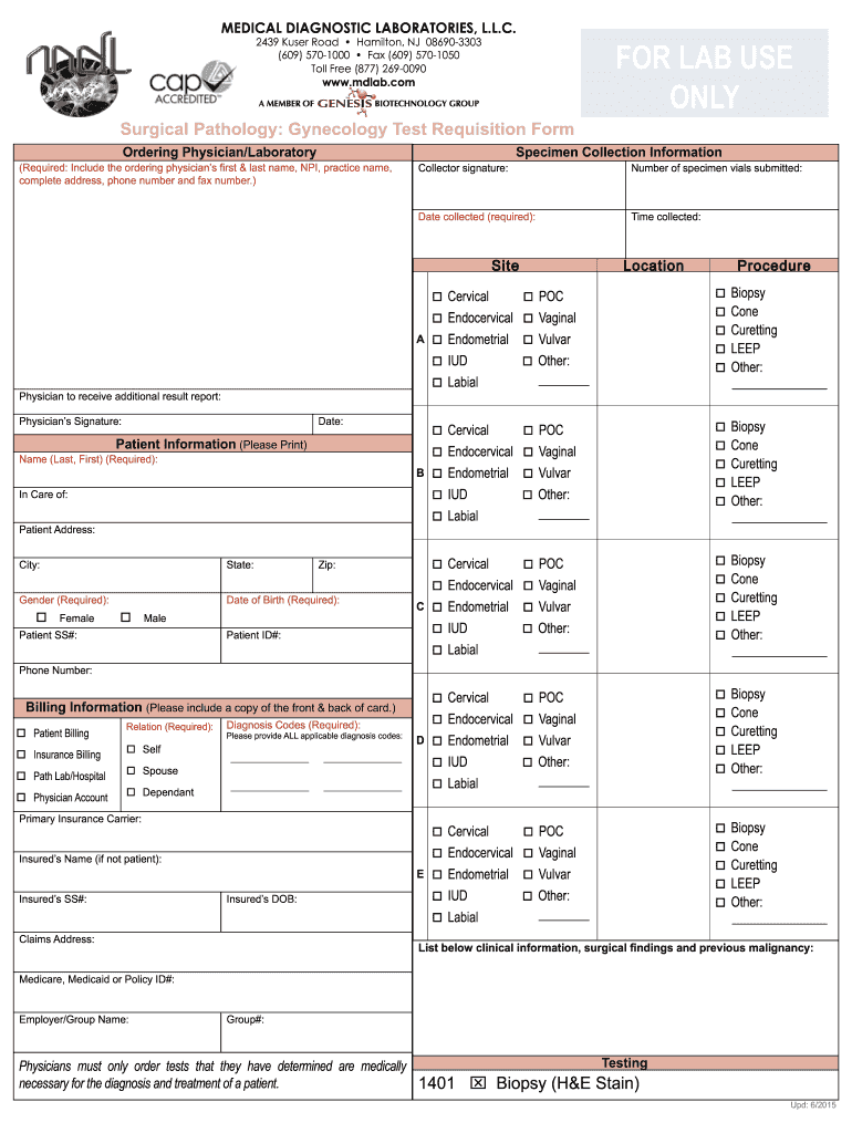  Anatomic Surgical Pathology Test Requisition Form Medical 2015