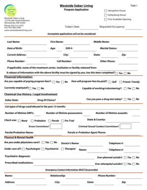 Sober Living Application Form