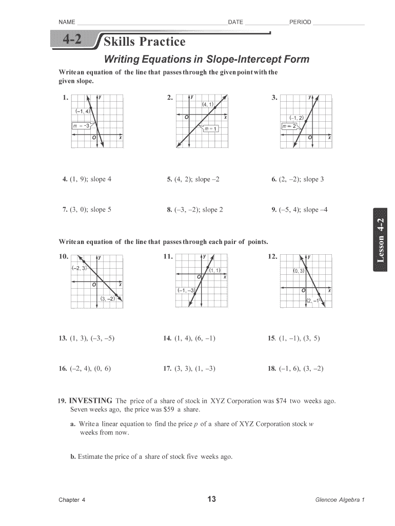 Writing Equations in Slope Intercept Form