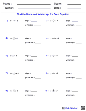 Find the Slope and Y Intercept for Each Equation Answer Key  Form