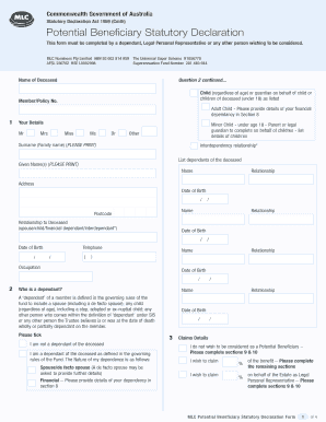 Mlc Potential Beneficiary Statutory Declaration  Form