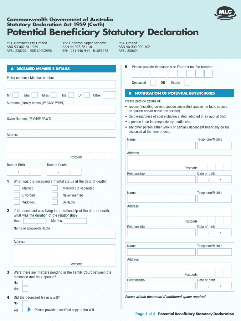 Statutory Declaration Form Wa