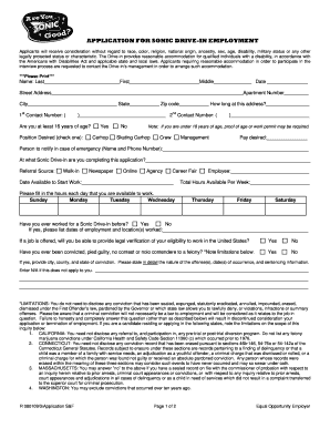 APPLICATION for SONIC DRIVE in EMPLOYMENT  Form