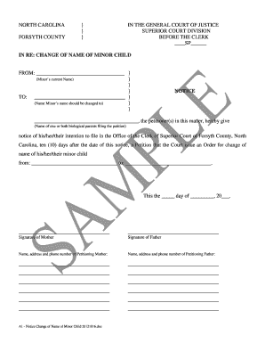 A1 Notice Change of Name of Minor Child 20121016doc  Form