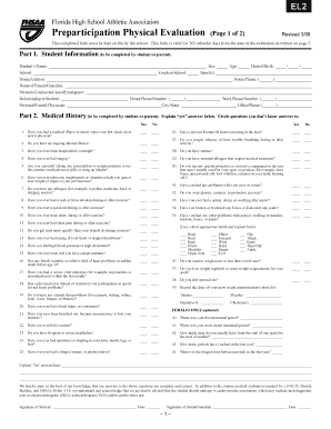 EL2 Florida High School Athletic Association Preparticipation Physical Evaluation Page 1 of 2 Revised 308 This Completed Form Mu
