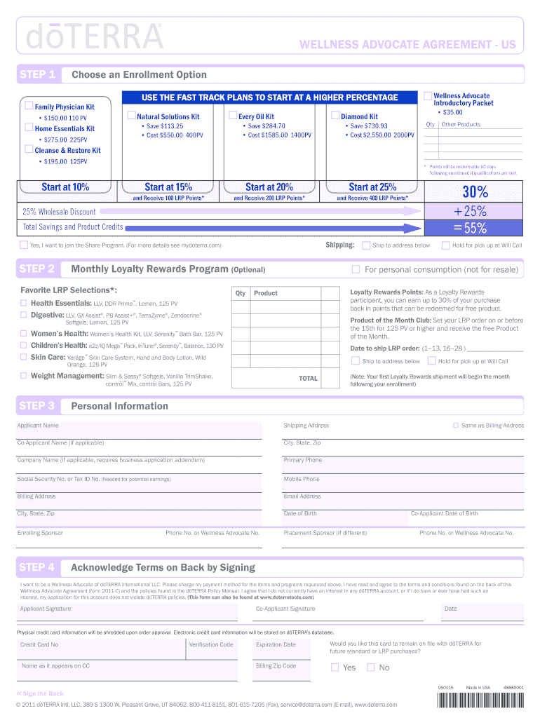 Doterra Wellness Advocate Agreement  Form