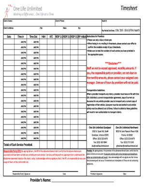 Timesheet One Life Unlimited  Form
