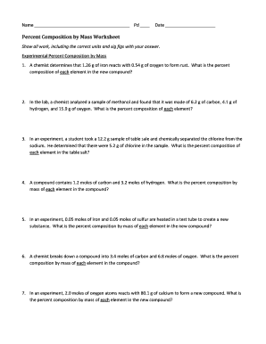 Percent Composition by Mass Worksheet  Form