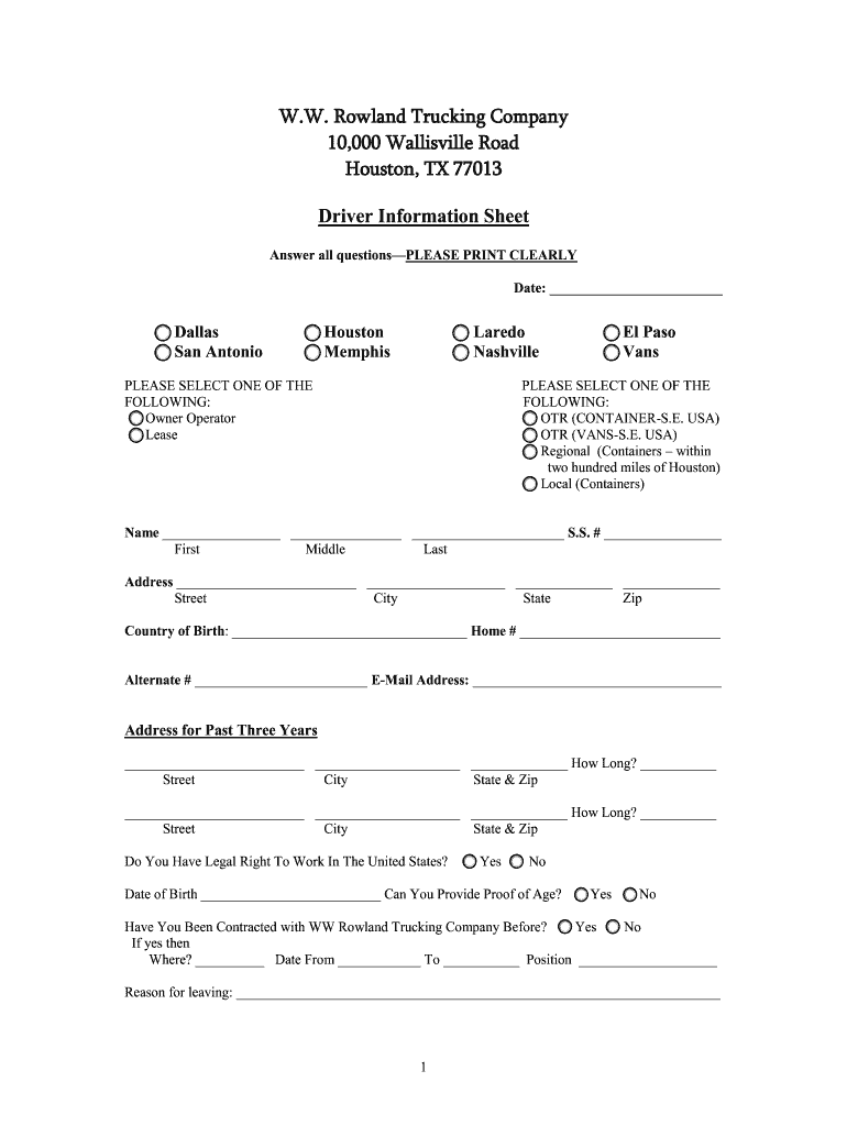 W W Rowland Trucking Co Inc  Form