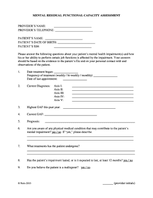 Mental Residual Functional Capacity MRFC Form