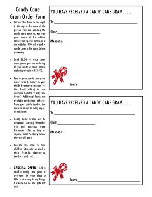 Candy Cane Gram Order Form