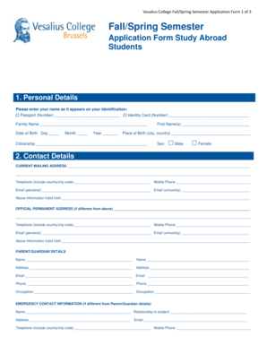 Study Abroad Incoming Application Form Vesalius College