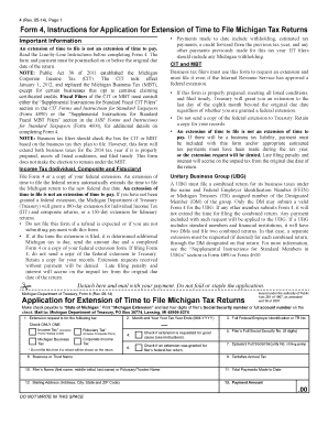 Form 4, Instructions for Application for Extension State of Michigan