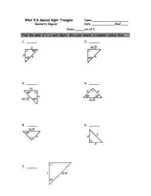 Special Right Triangles Worksheet with Answers PDF  Form
