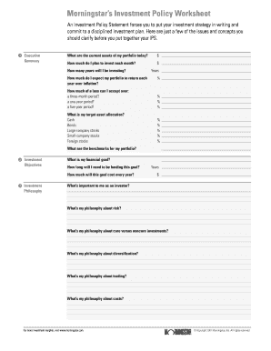 Investment Policy Worksheet PDF Form Morning