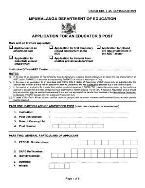 Assumption of Duty Form Department of Education
