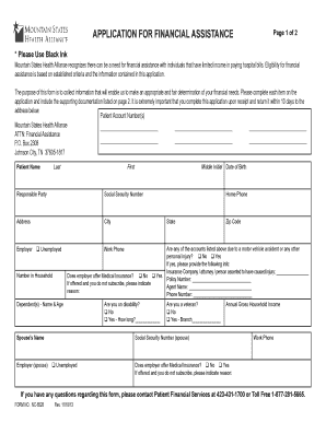 Application for Financial Assistance Mountain States Health Alliance  Form