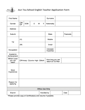 Jiun Tou School English Teacher Application Form Nan Tien Temple