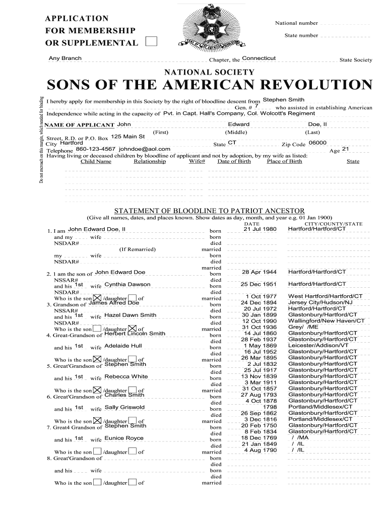 SONS of the AMERICAN REVOLUTION  Form