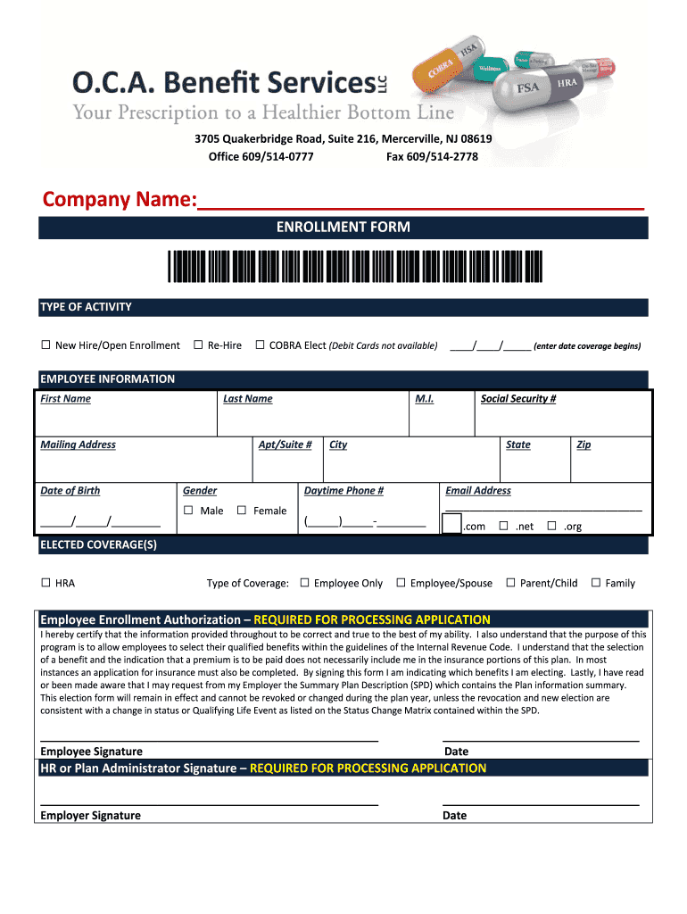 HRA Enrollment Form O C a Benefit Services