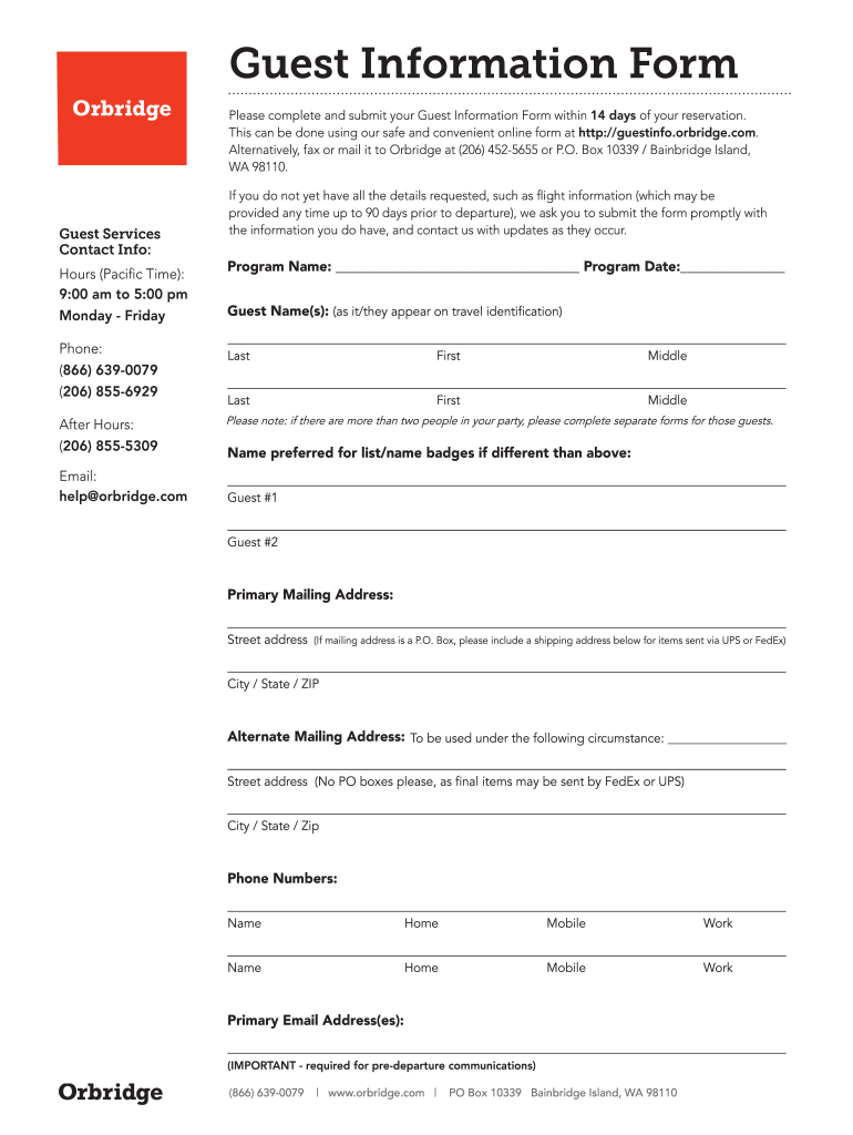  Guest Information Form  Orbridge 2015