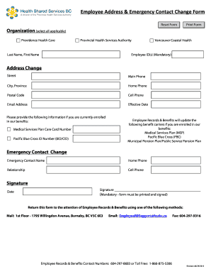 HSSBC Employee Address Change PAR BC  Form