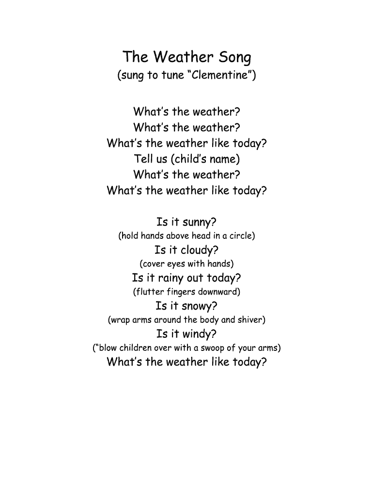 Preschool Weather Song Printable Lyrics No Time for Flash  Form