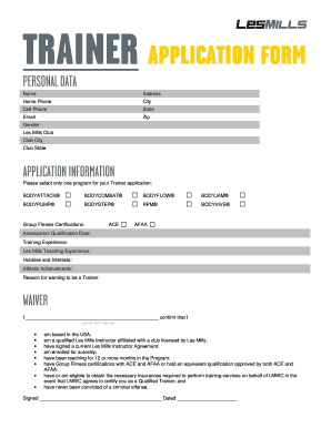 Personal Trainer Job Application Form