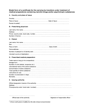  Medical Certificate of Need for Medication for the Travelling Patient 2004