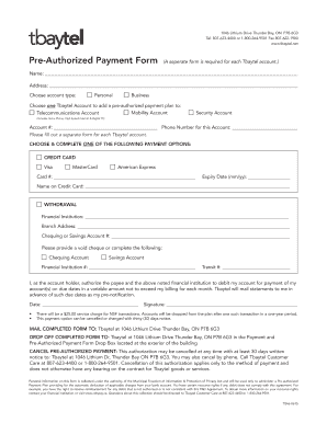  Pre Authorized Payment Form Tbaytel 2015