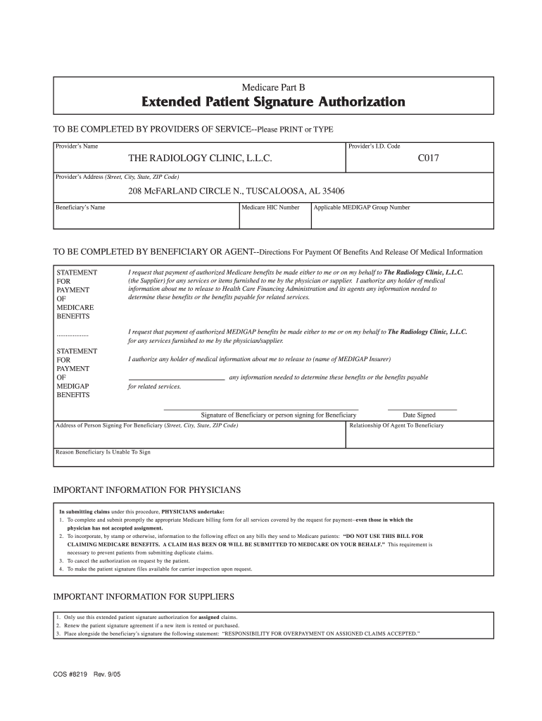 Medicare Part B Extended Patient Signature  Form