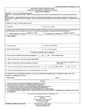 NAVPERS 1070883 INDIVIDUAL READY RESERVE IRR REQUEST for REENLISTMENTEXTENSION Public Navy  Form