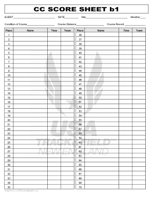 Cross Country Time Sheet  Form