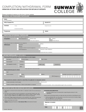  College Withdrawal Form 2014-2024