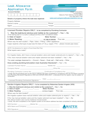 Water Corporation Leak Allowance  Form