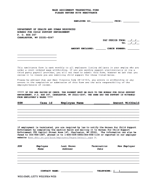 Wage Assignment Transmittal Form Department of Health and Dhhr Wv