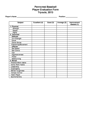 Baseball Evaluation Forms